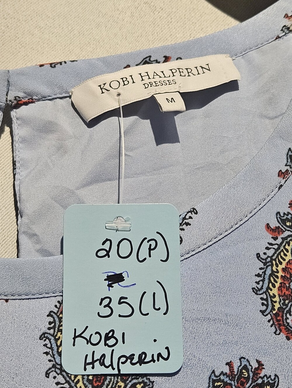 Kobi Halperin Y2K Light Blue Paisley Bell Sleeve Shift Dress With Matching Belt - Picture 4 of 5